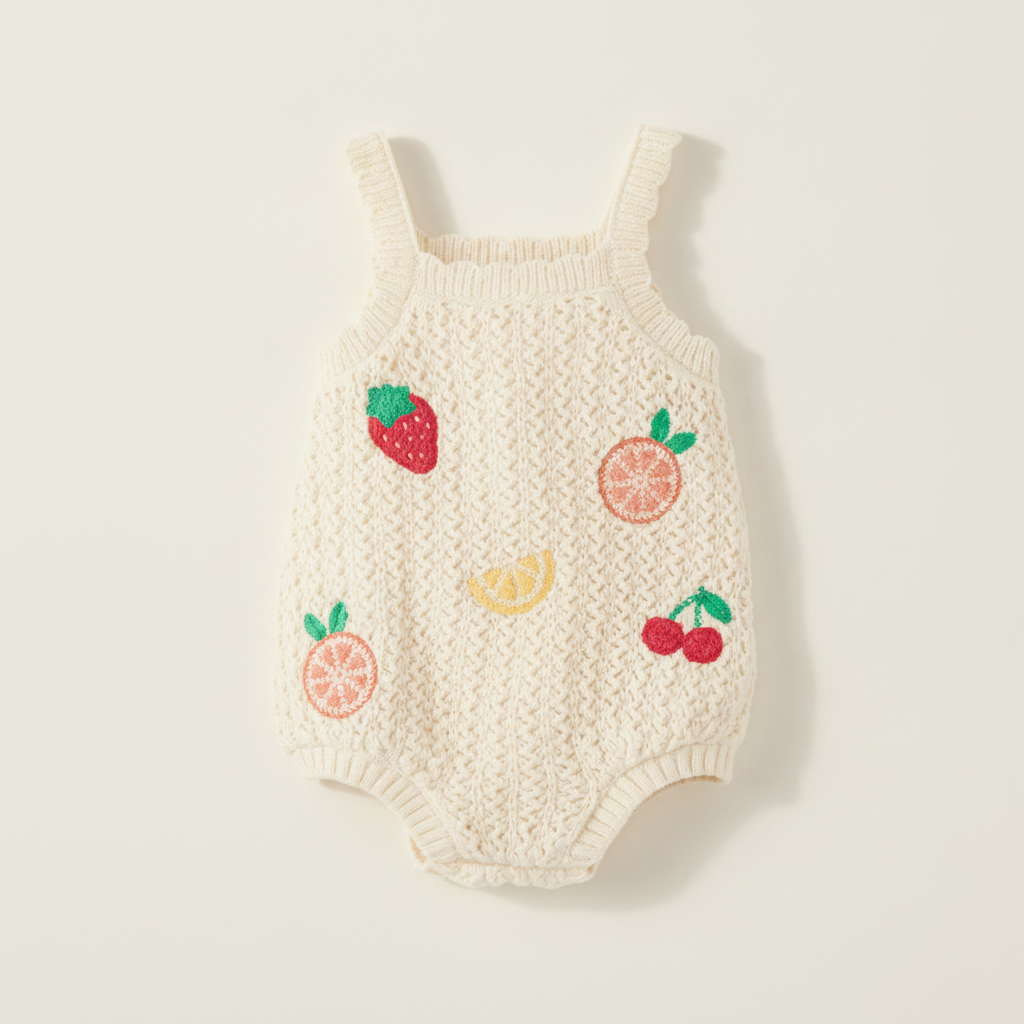 Baby Girls Crochet Applique Fruit Romper - Amalfi Coast - White