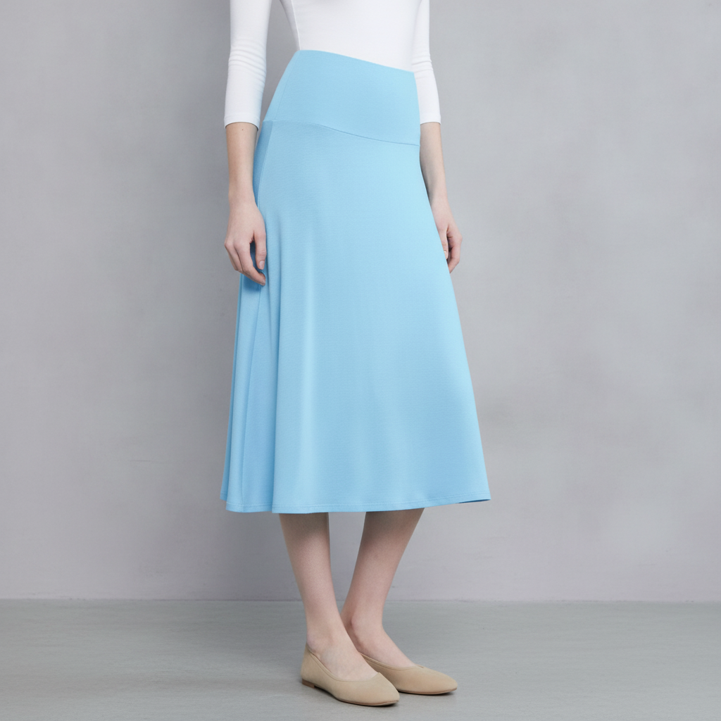 Made by Johnny Women's Lightweight Fold Over Flared Midi Skirt L AQUA
