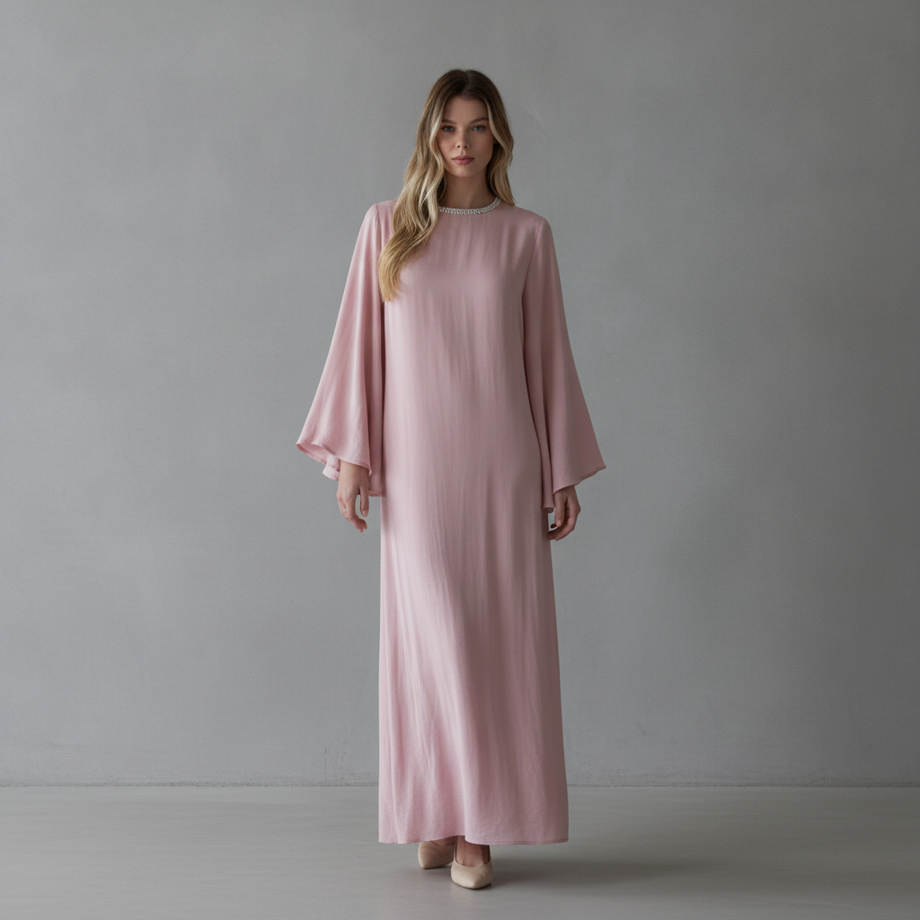 Pink Batwing Rhinestone Dress