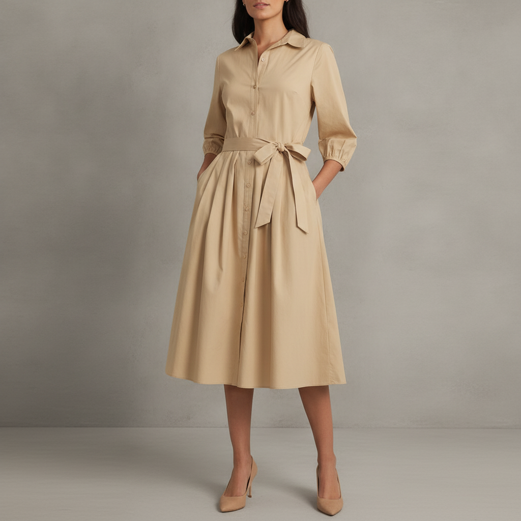 Maggy London Long Sleeve Midi Shirtdress - Plus - Warm Sand