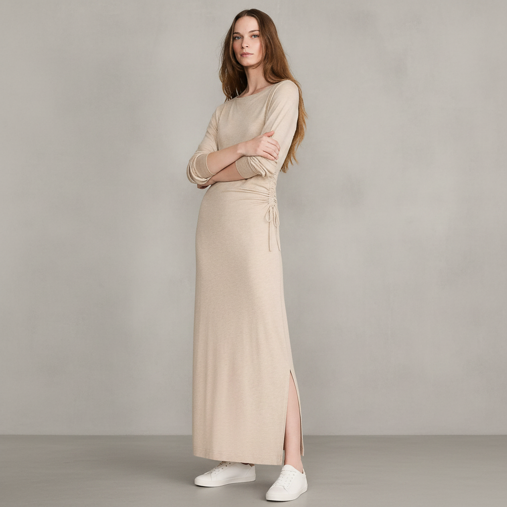 Heathered Brushed Jersey Cinched Maxi Dress