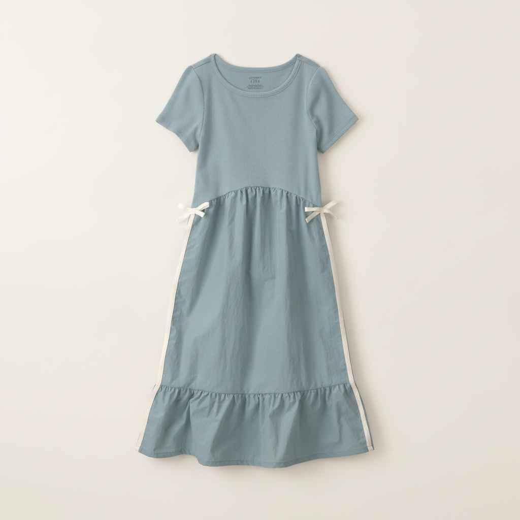 Girls Bow Midi Dress Blue