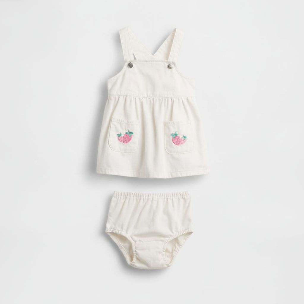 Baby Denim Strawberry Skirtall Set