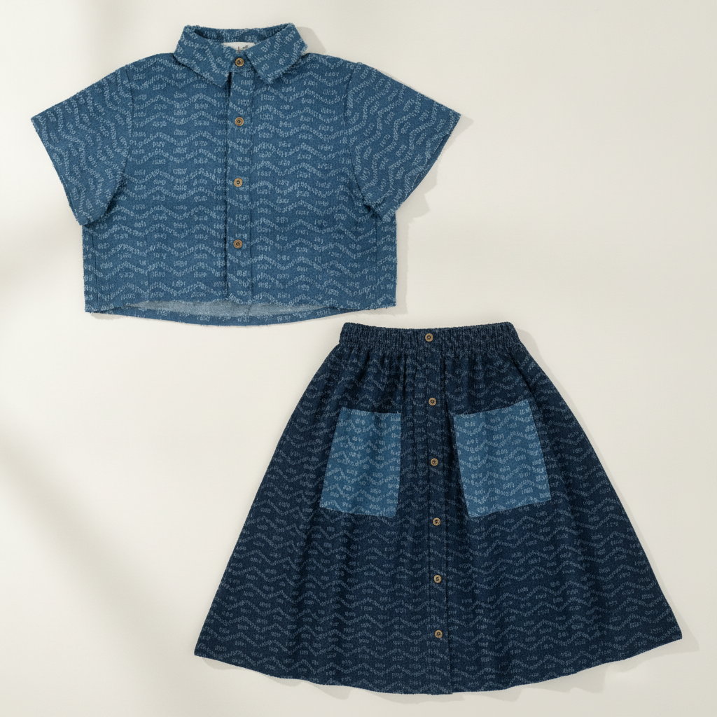 Textured Two Tone Denim Preteen Set