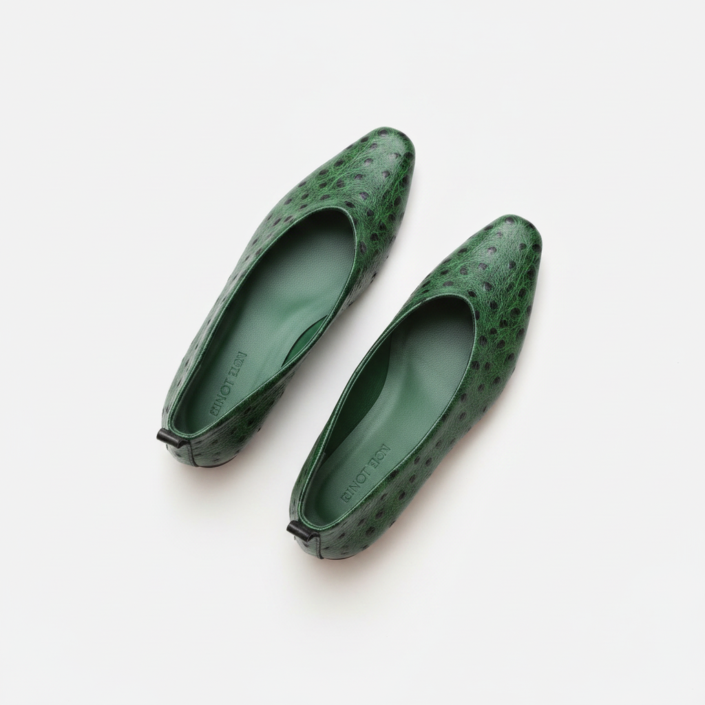 Steve Madden Swanky Ostrich Ballet Flat - Green Leather