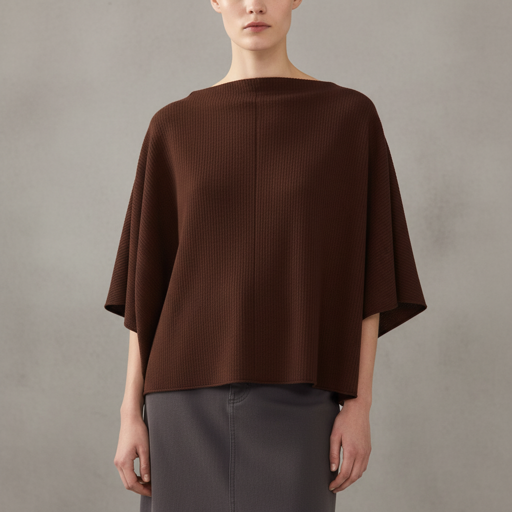 Women's Dark brown Crinkled Boat-Neck Top