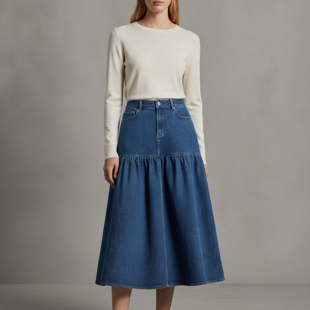 Tiered Denim Skirt