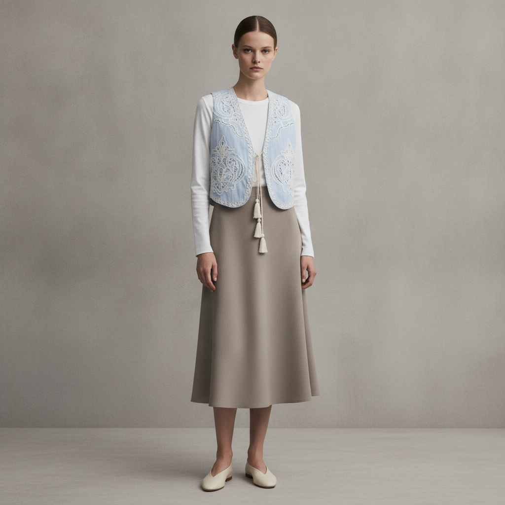 LINEN-BLEND VEST WITH EYELET EMBROIDERY