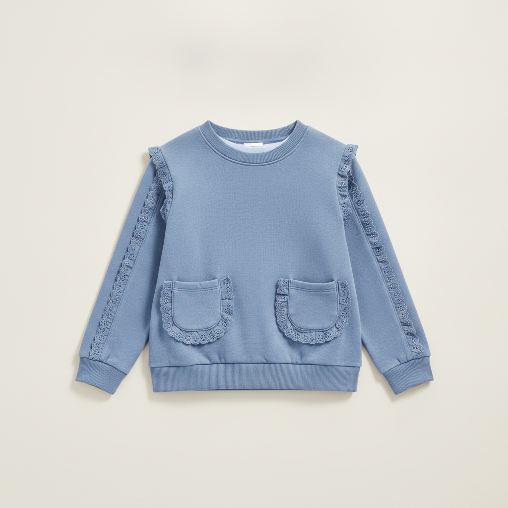 Toddler Girls' French Terry Ruffle Pockets Crewneck Sweatshirt