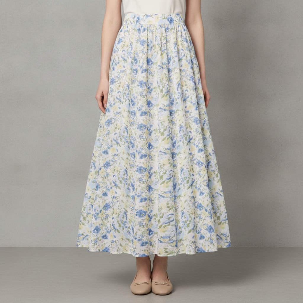 Belle Poque Belle Floral Pleated Maxi Skirt