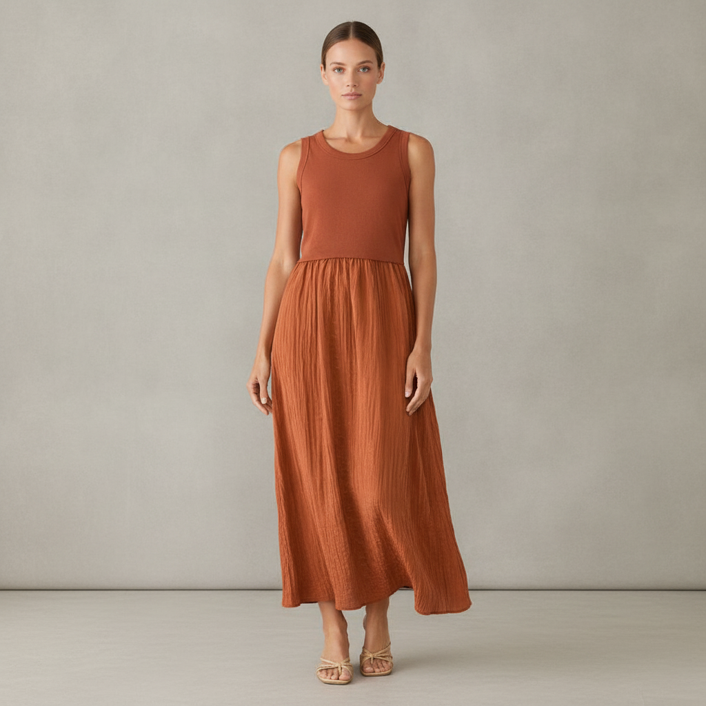 Wonderly Women's Sleeveless Mixed Media Midi Dress