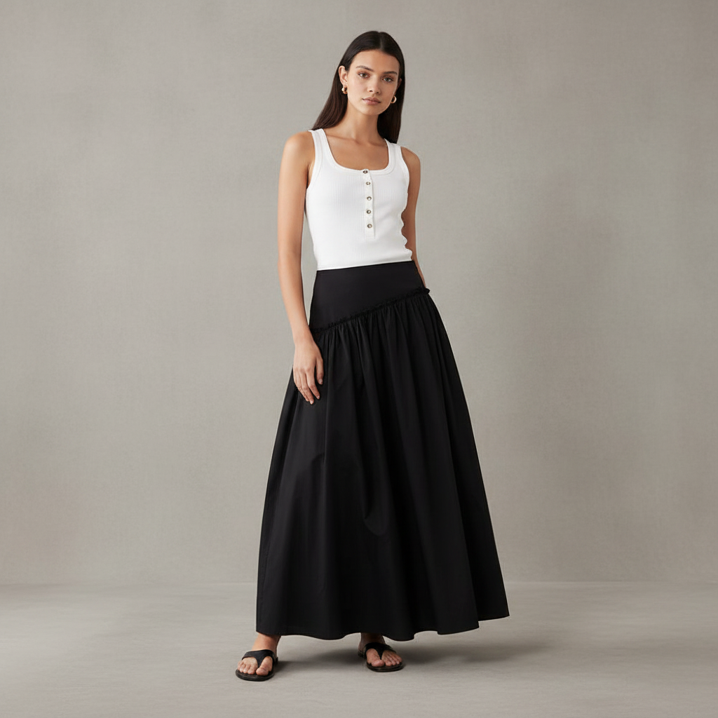 ASOS DESIGN Asymmetric Dropped Waist Maxi Skirt in Black