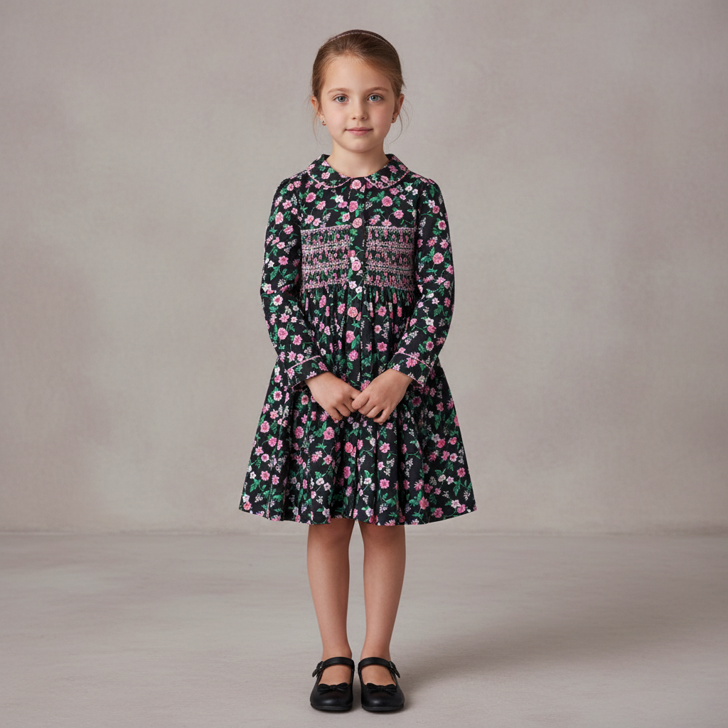 Floral Smocked Button Front Dress