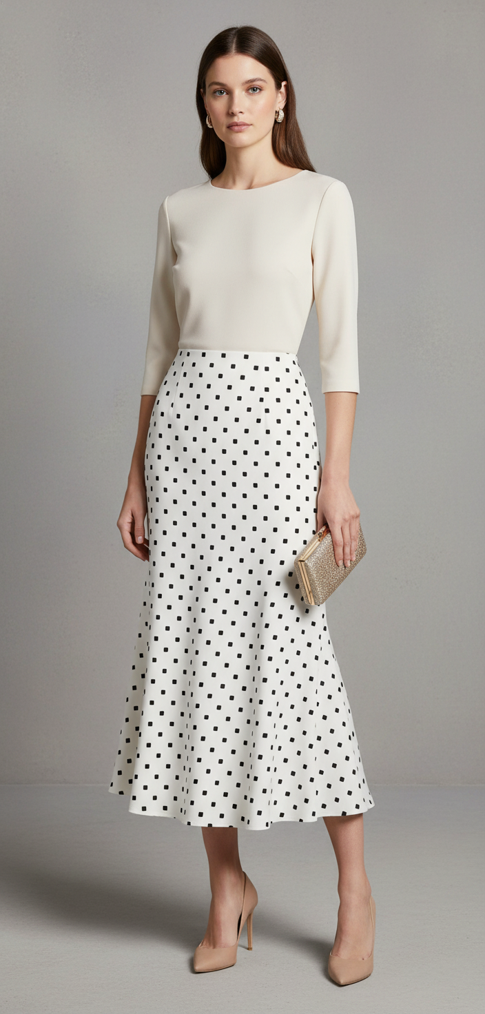 Midi Silk Polka Dot Skirt