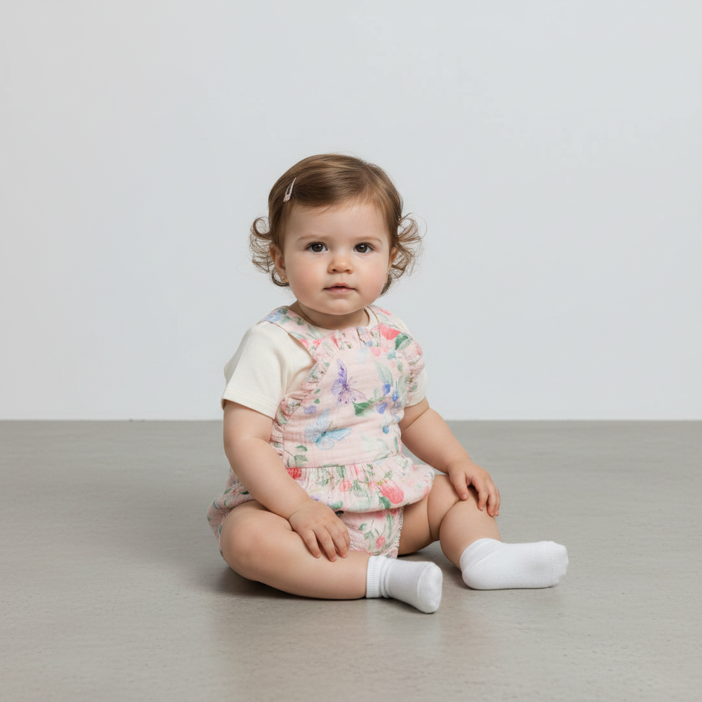 Organic Cotton Jersey Bodysuit and Printed Berries Muslin Overall Set