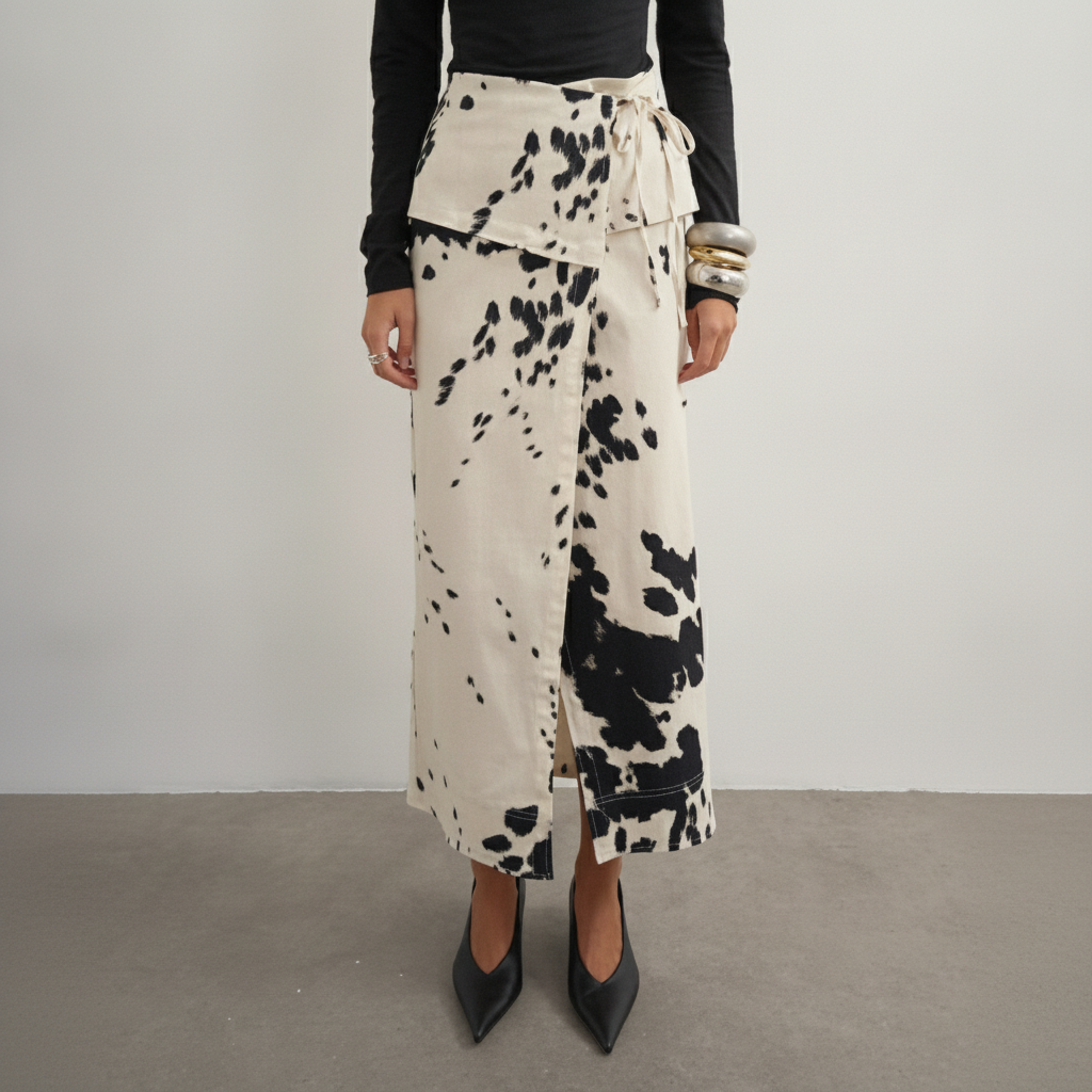 Topshop Cow-Print Wrap Maxi Skirt