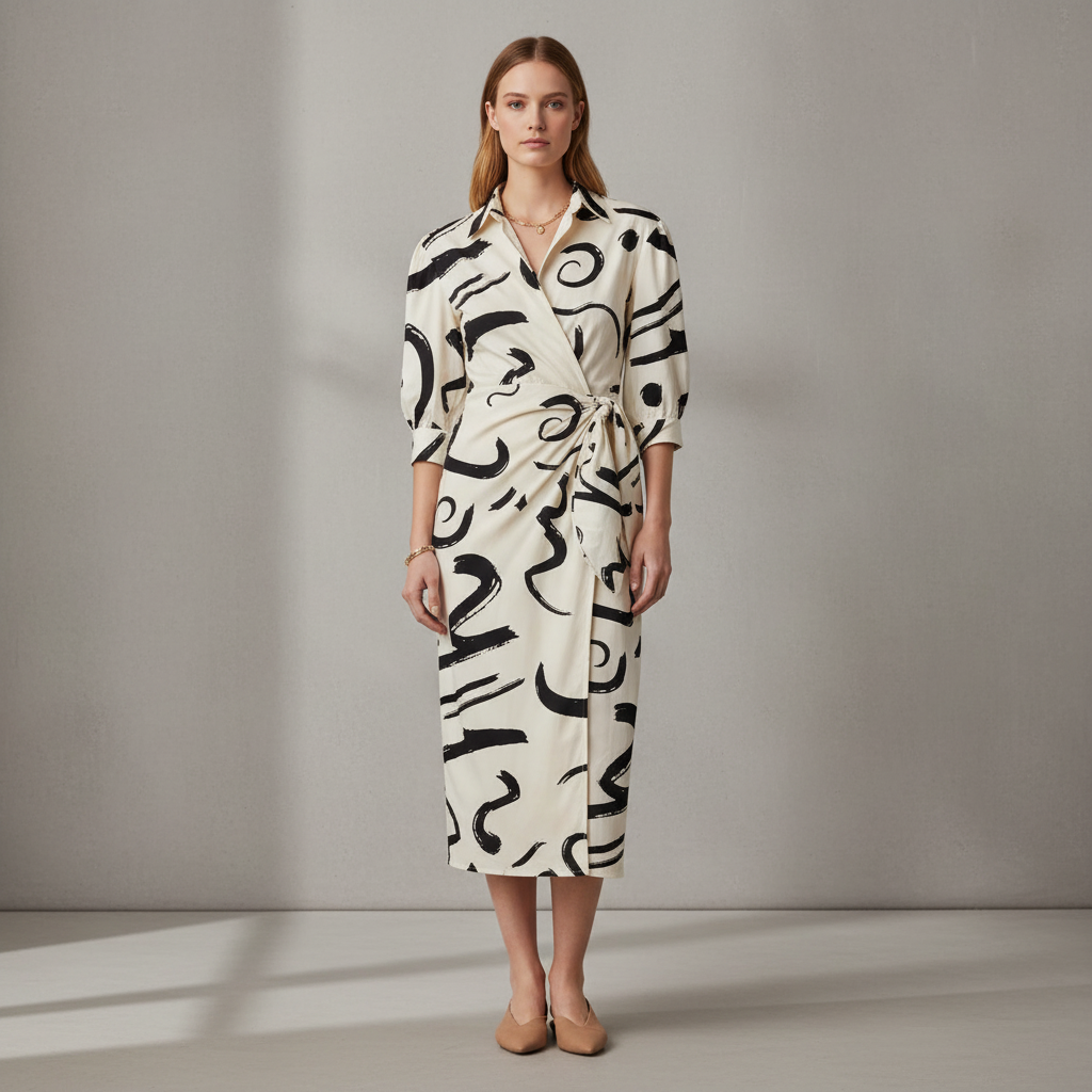 Chicme Floral Sleeve Long Wrap Midi Dress