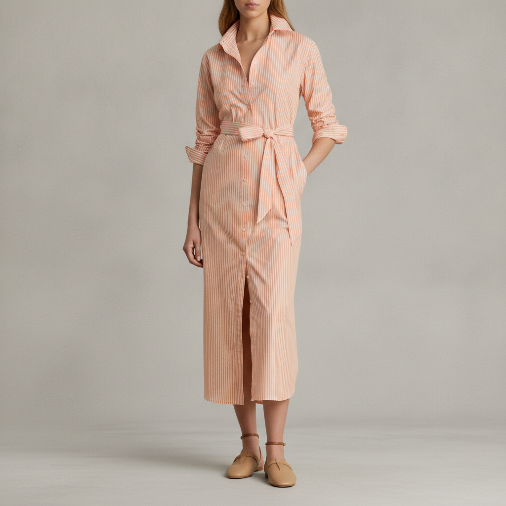 Stripe Long Sleeve Midi Shirtdress