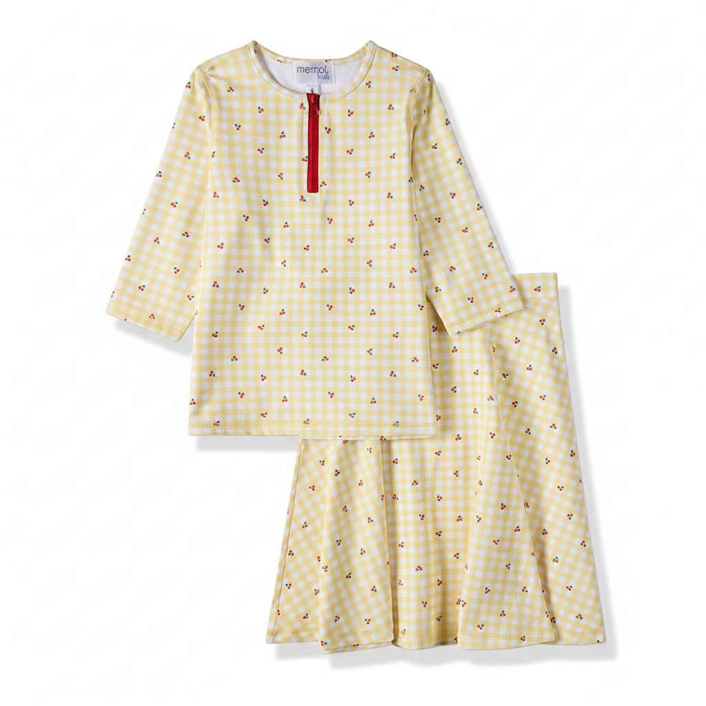 2 Piece Girls Gingham Cherry Print Upf 50 Quick Drying Modest Swim Set