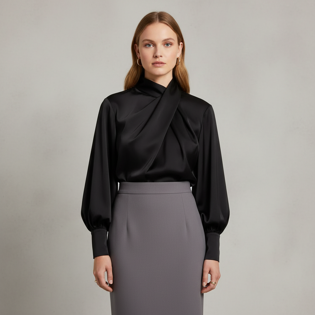 Women's Draped Neck Satin Blouse