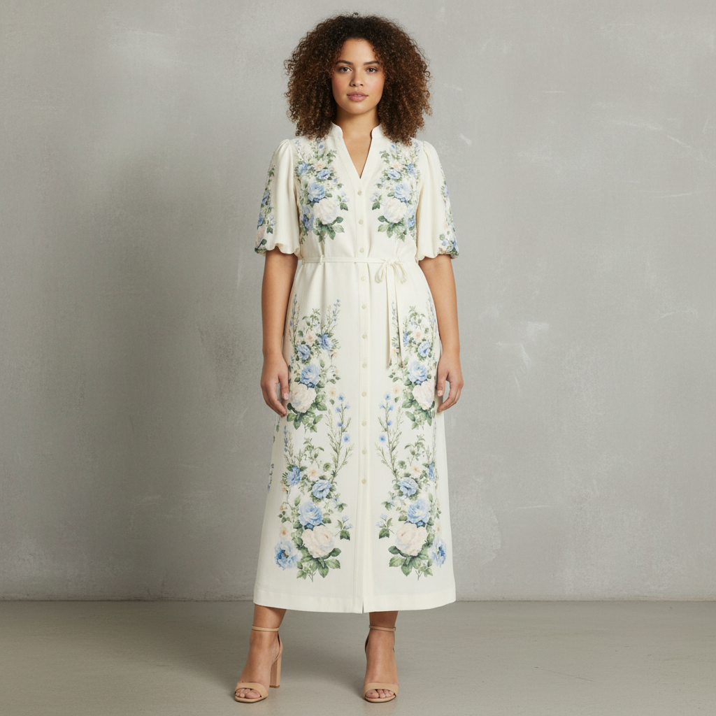 Taylor Plus Size Placement Print Button-Front Shirt Dress