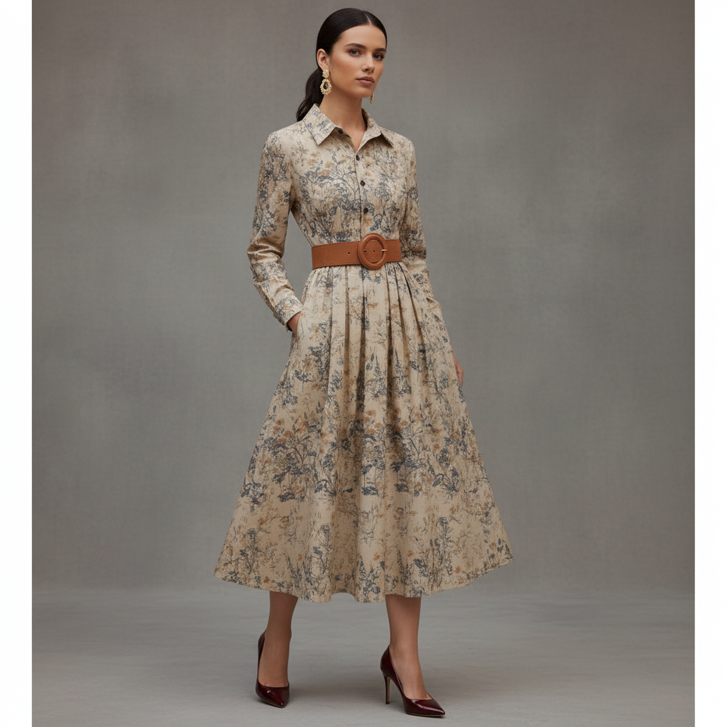 Vuslat Floral Long Vintage Dress