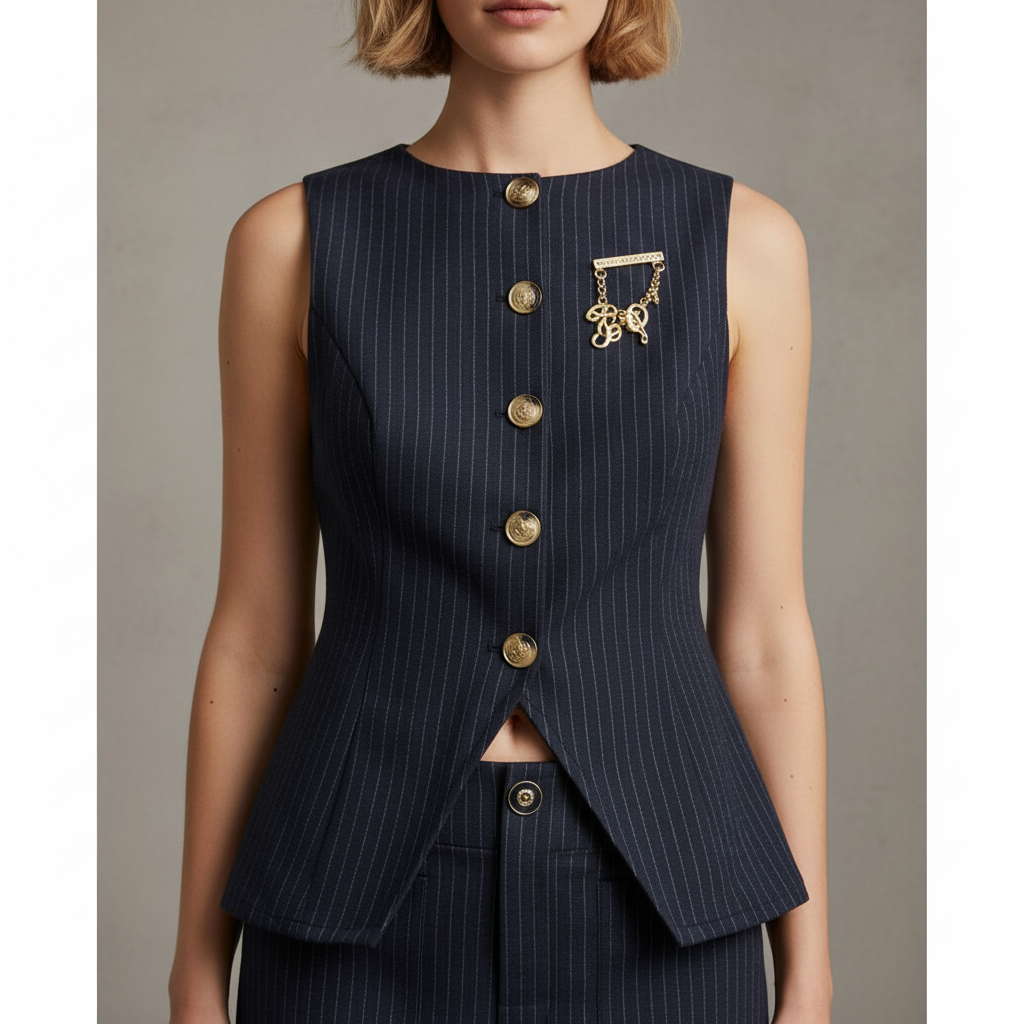 Maeve Pinstripe Button-Front Knit Vest