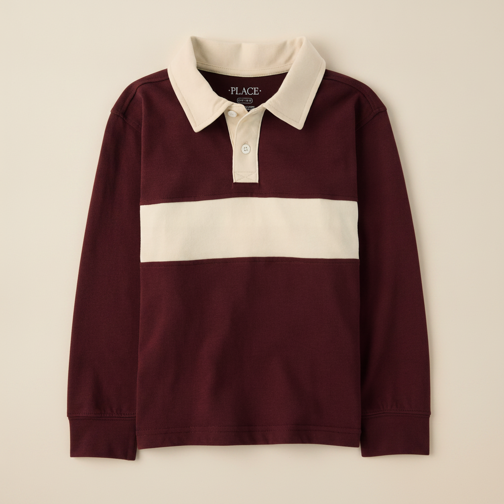 Boys Colorblock Rugby Polo - Burgundy