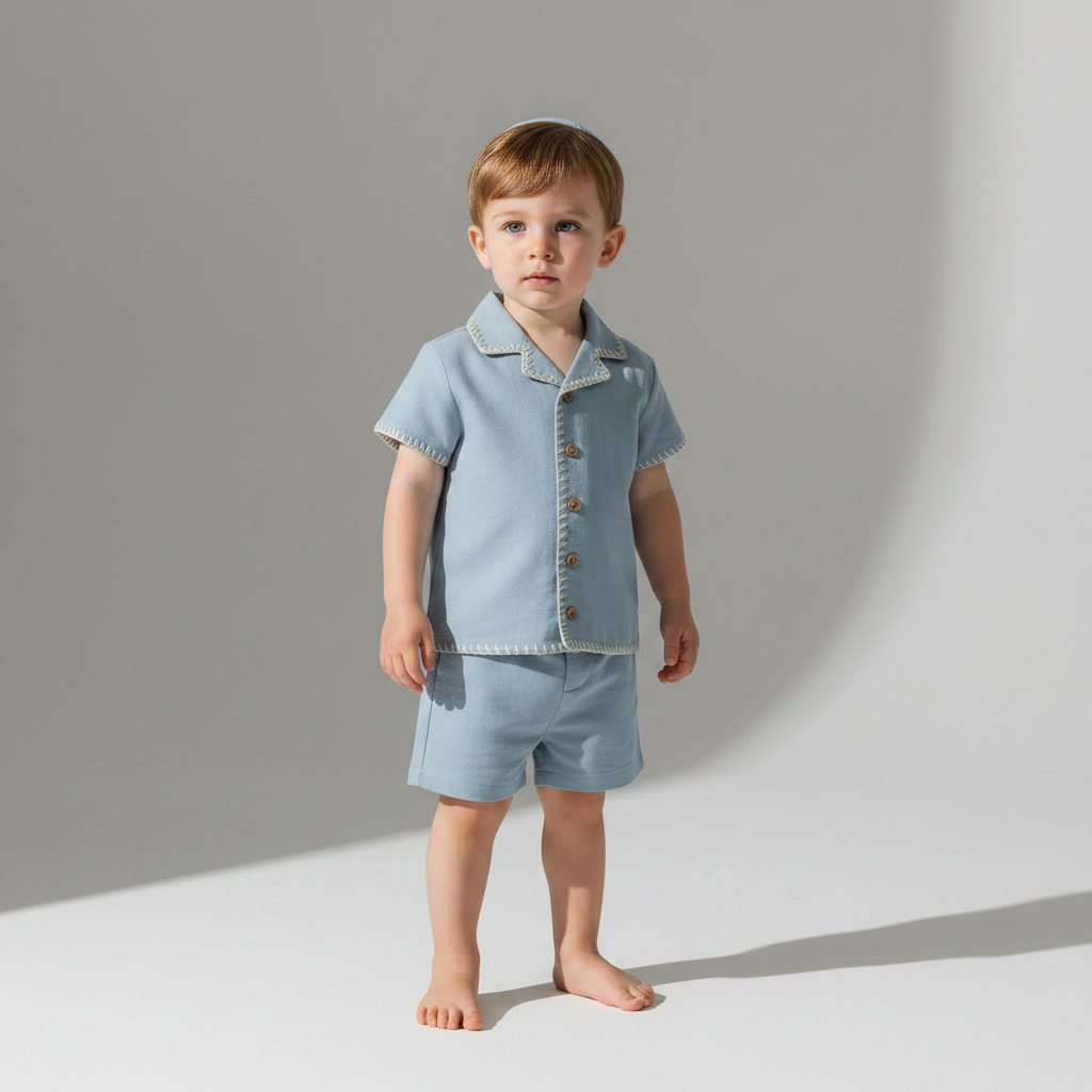 Twill Woven Shorts Set Beige