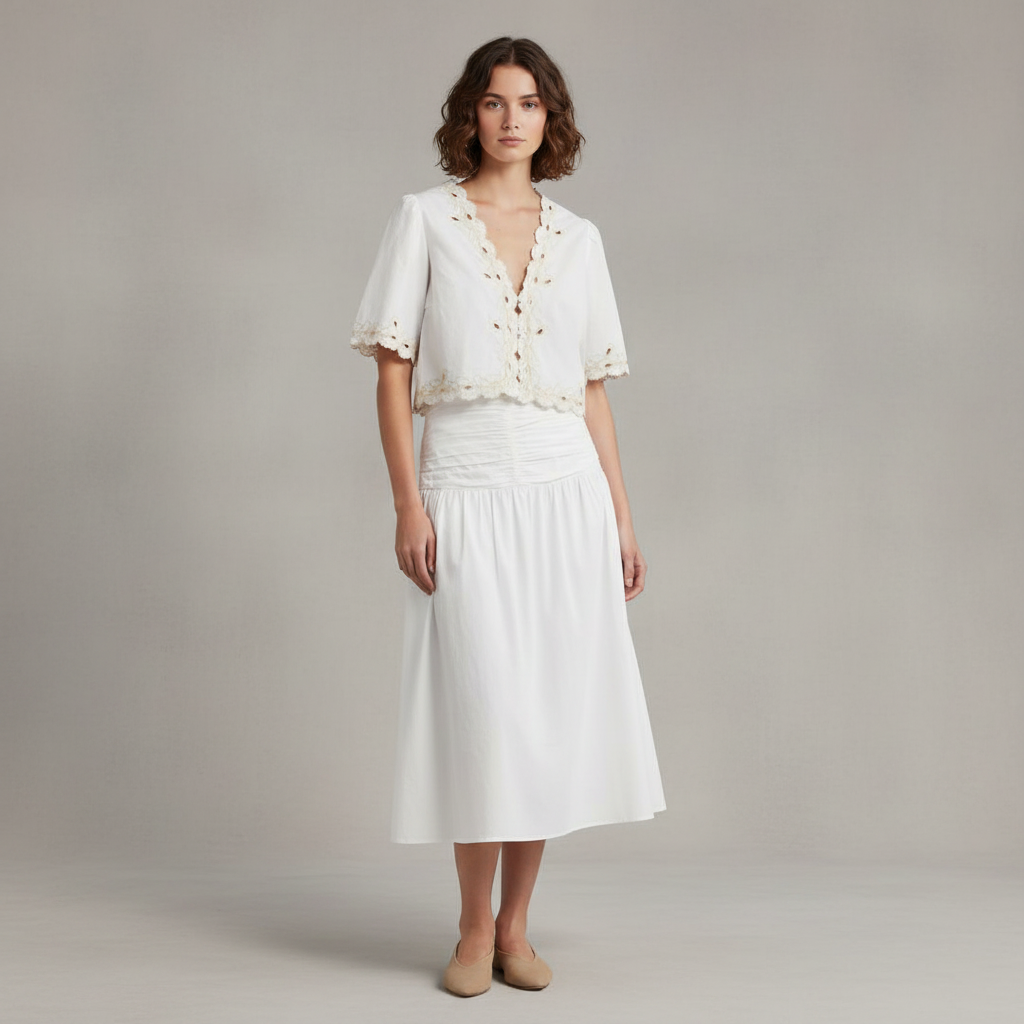 Cataluna Embroidered Cotton Poplin Crop Top