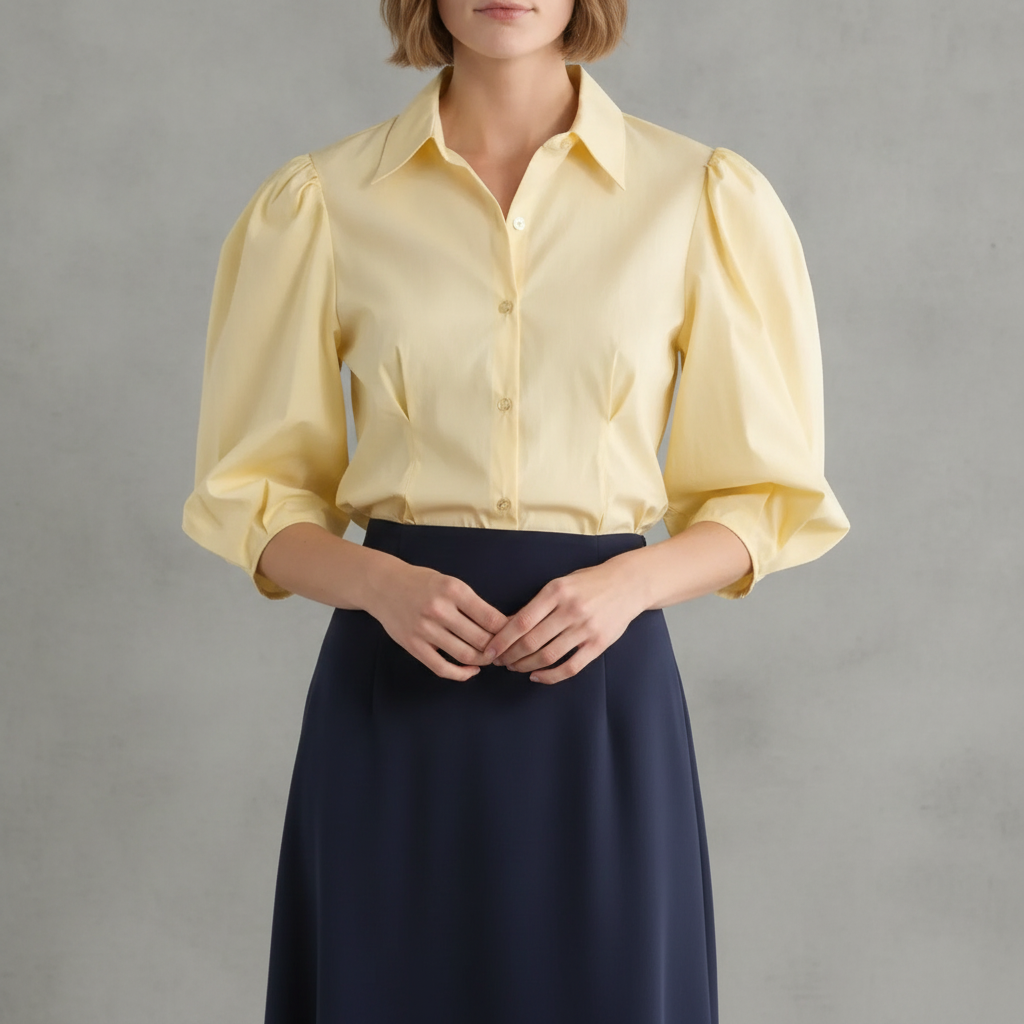 Three-Quarter Sleeve Pleated Waist Button-Up Shirt Gemma + Jane