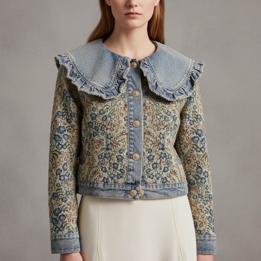 Bluefire2015 Denim Sleeve Long Peter Pan Collar Jacket