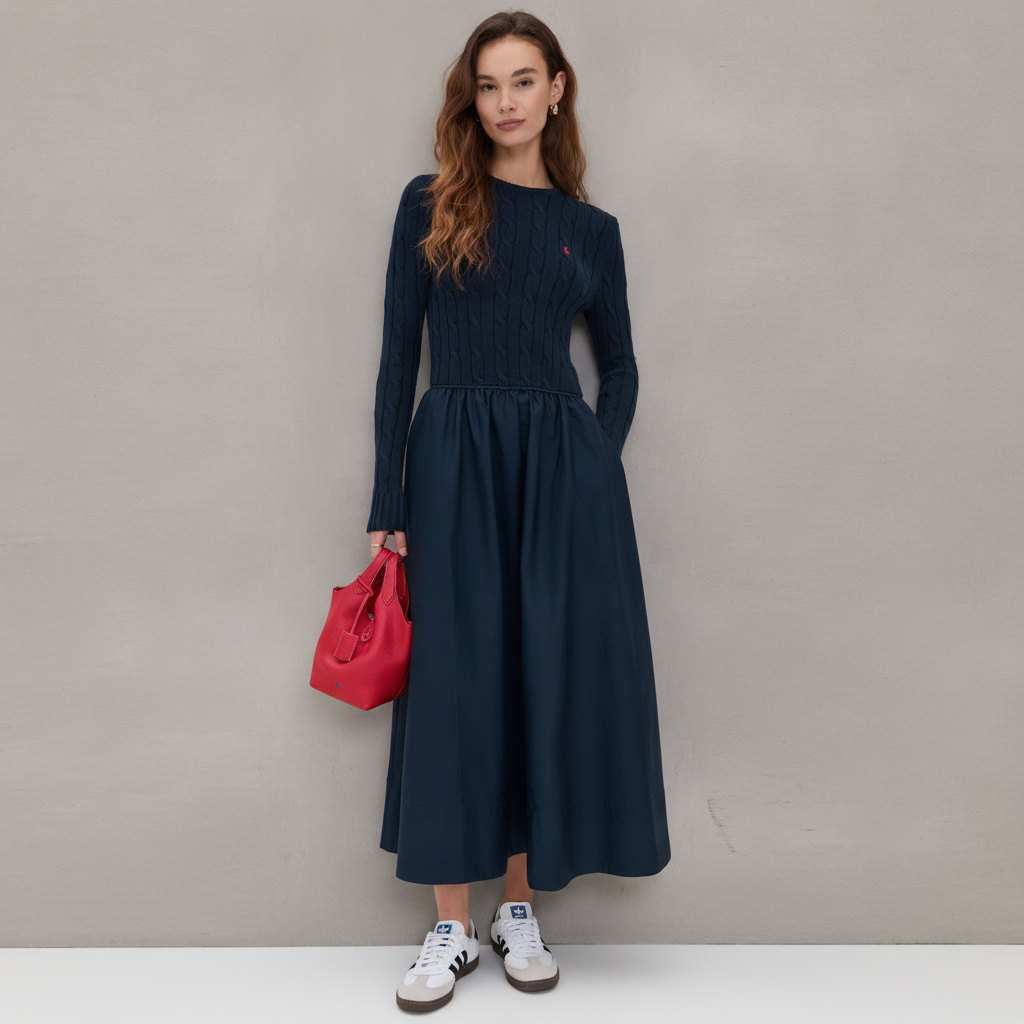 Polo Ralph Lauren Cable Knit Poplin Dress