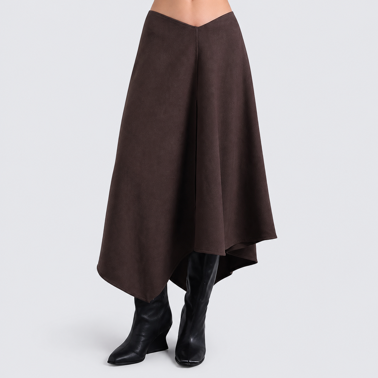 Topshop soft touch hanky hem asymmetric skirt in chocolate - part of a set