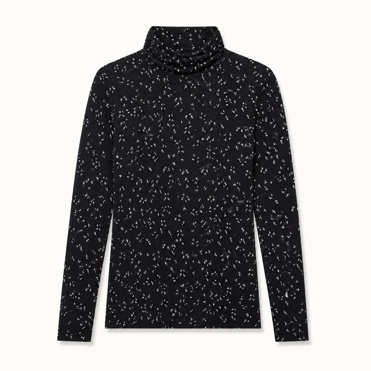 Amazon Essentials Long-Sleeve Turtleneck Stretch Fleece - Black/White Tossed Leaf