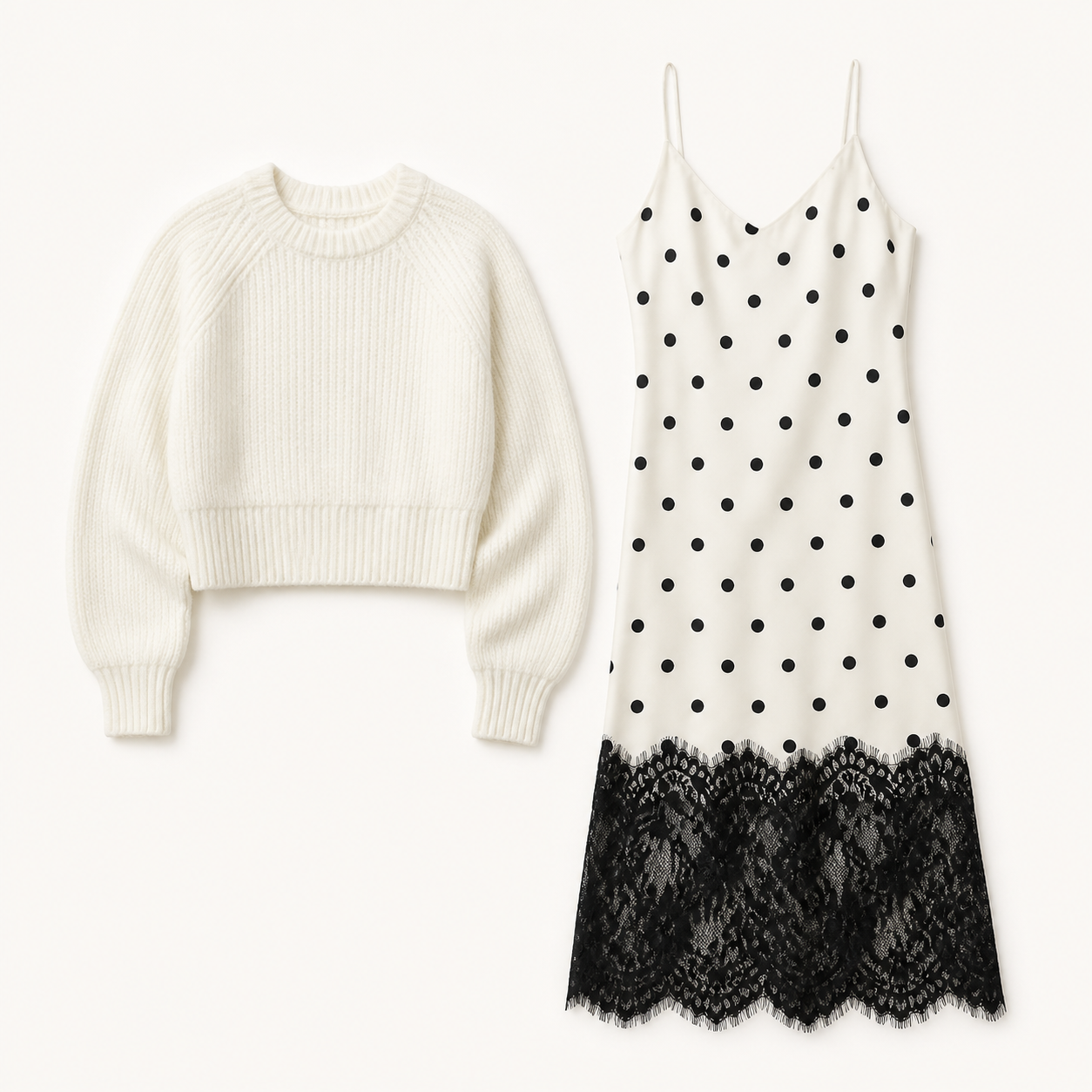 White/Black Polka Dot 2-in-1 Jumper Slip Dress