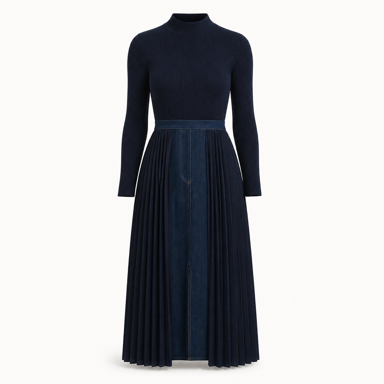 Denim Twofer Dress - Navy Multi