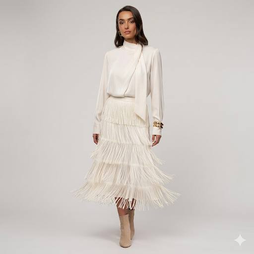 White Fringe Skirt Outfit