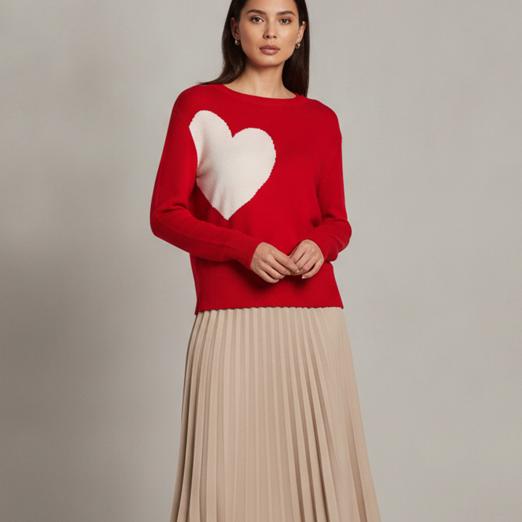 The Cashmere Project Heart Crewneck Cashmere Sweater