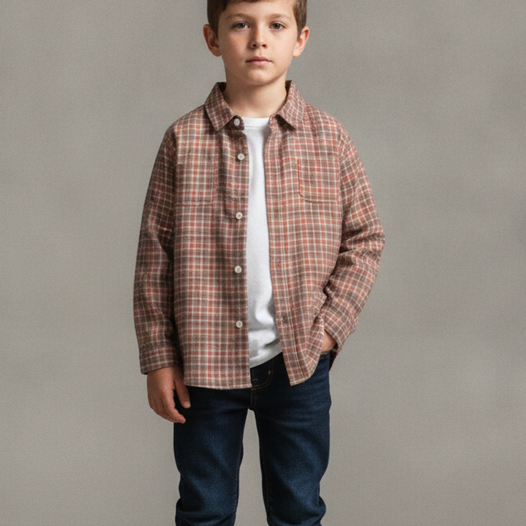 Boys Organic Cotton Flannel Shirt — Brown Plaid
