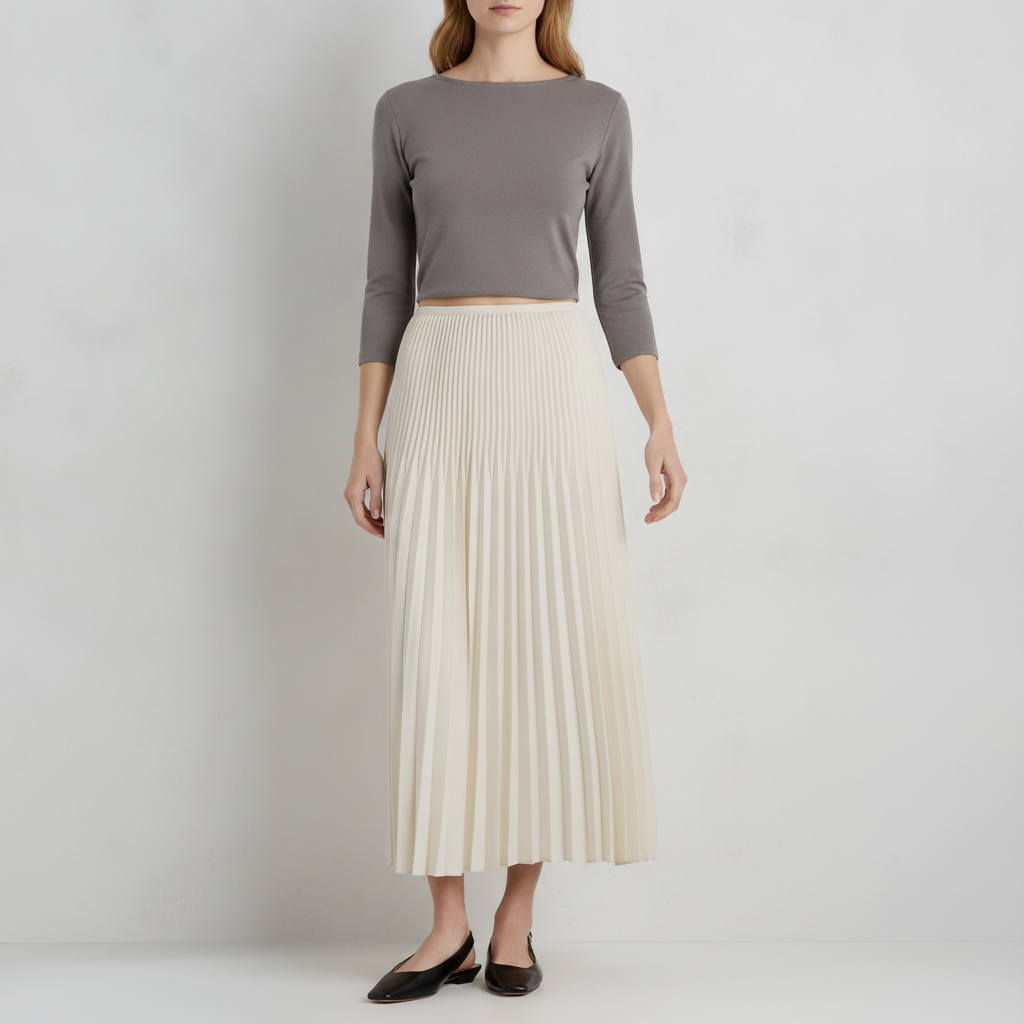 Pleated Matte Midi Skirt