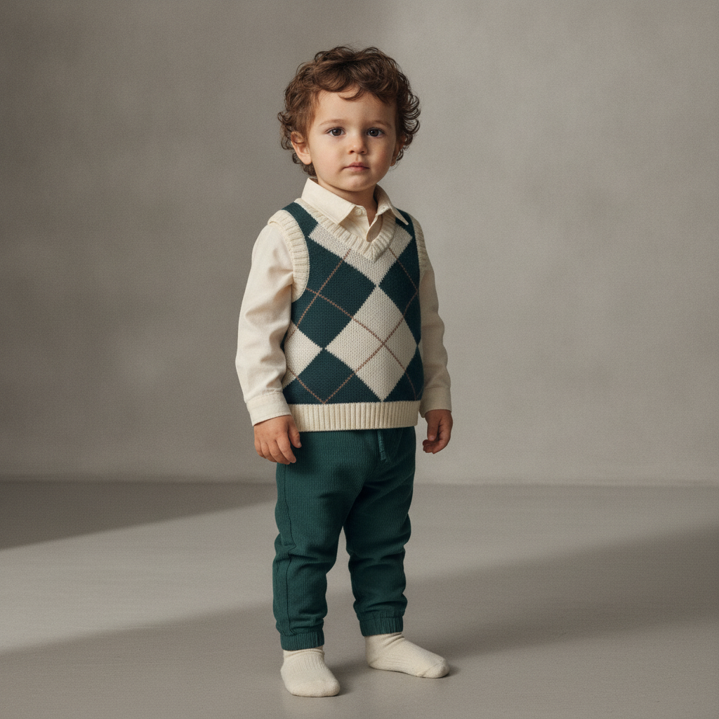 Baby Boy 3-Piece Argyle Layering Set — Green & Cream