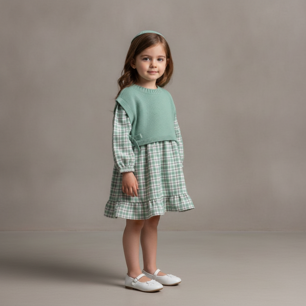 Baby Girl 2-Piece Checkered Flannel Dress — Green