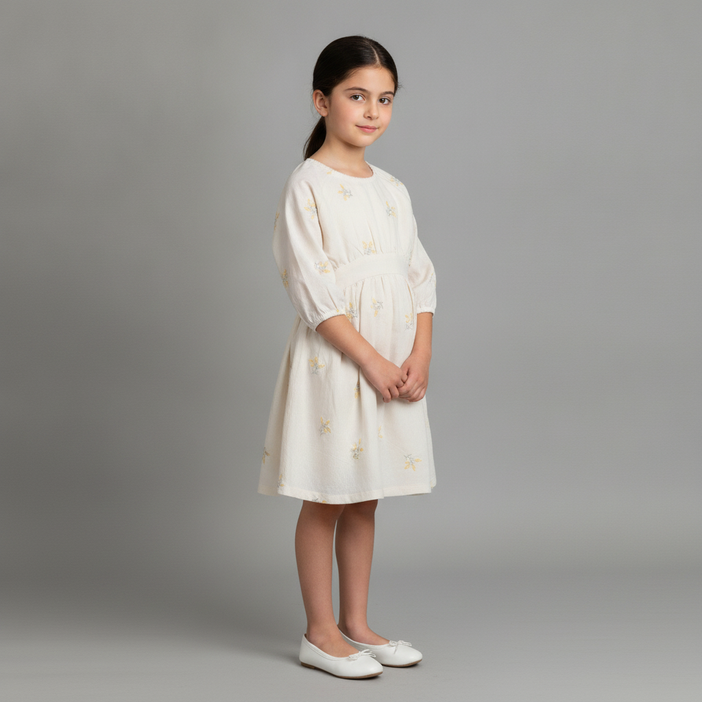 Girls Embroidered Floral Dress — Holland Ivory