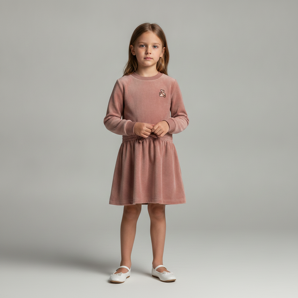 Velour Plaid Bear Dress — Pink