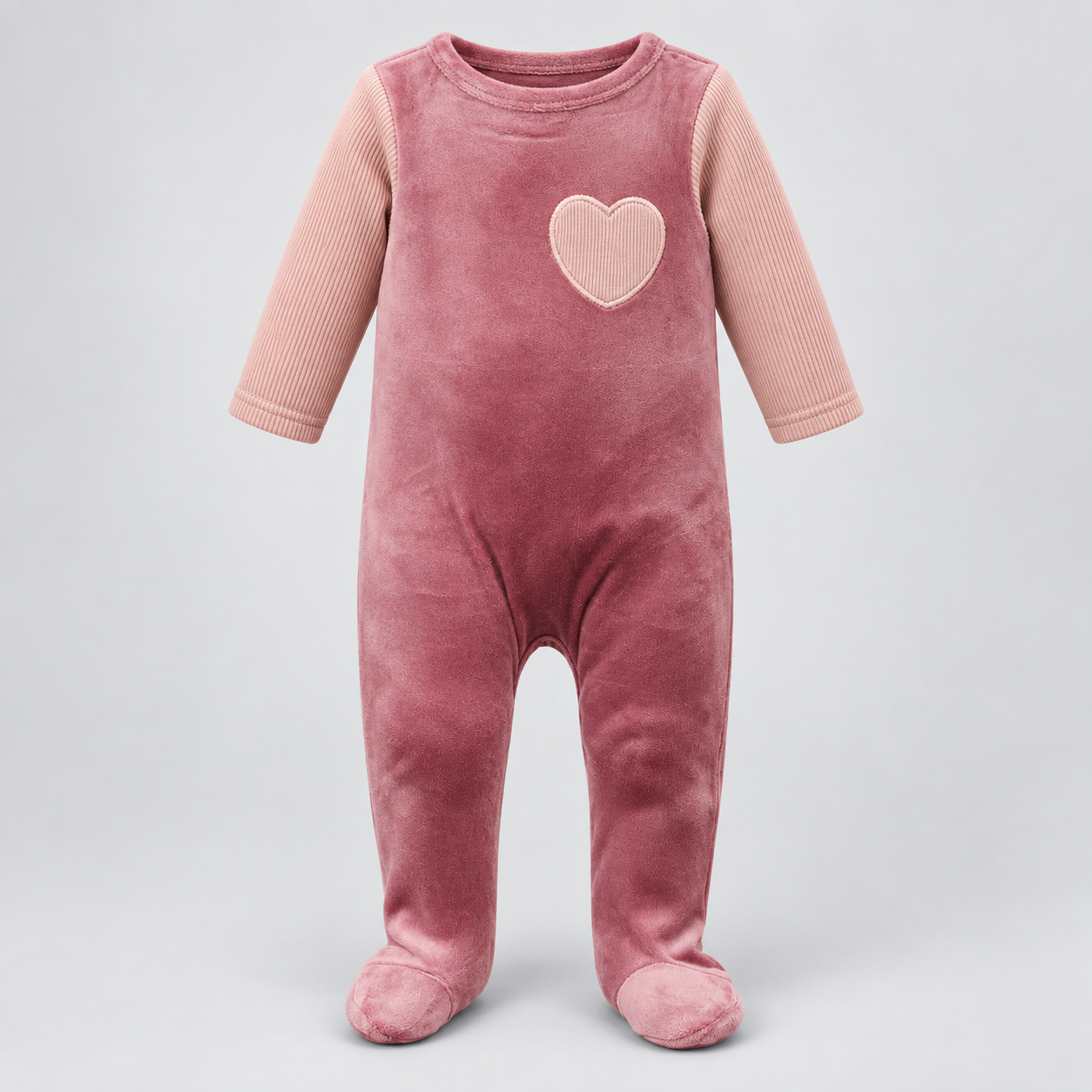 Pink Ribbed Velour Footie