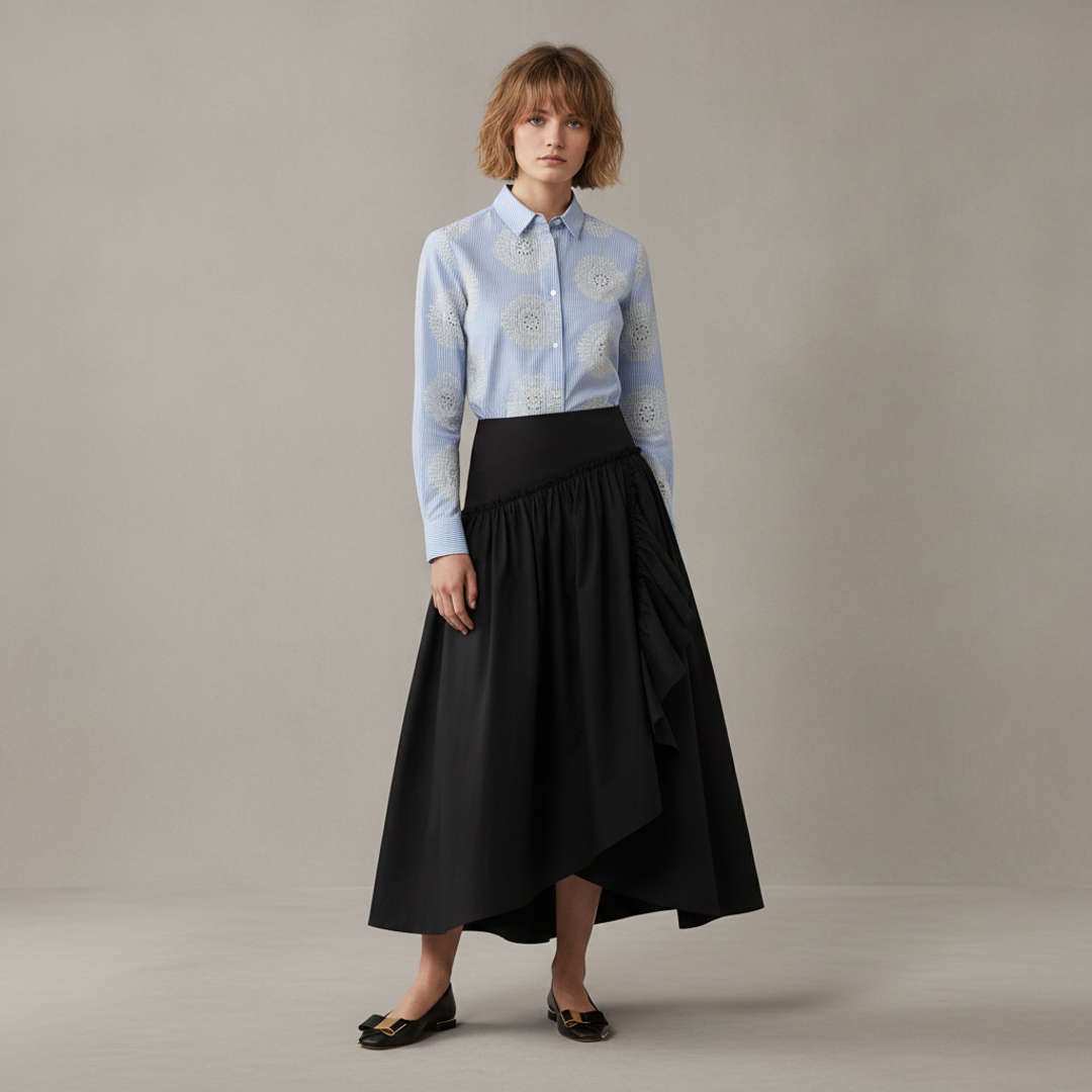 Embroidered Button down plus Comfortable Free Skirt