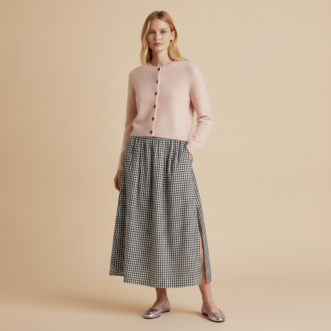 Mohair-Blend Brushed Cardigan - + 100% European Linen Maxi + Chelsea Quilted Patent Ballet
