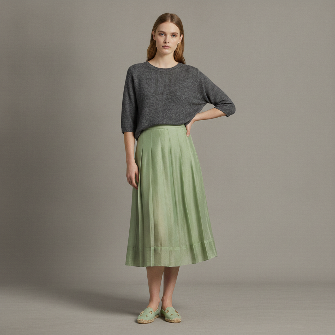 Heathered Relaxed Sweater Tee + Crinkled Organza Pleated Skirt + Women's Michaela Atelier Espadrille
