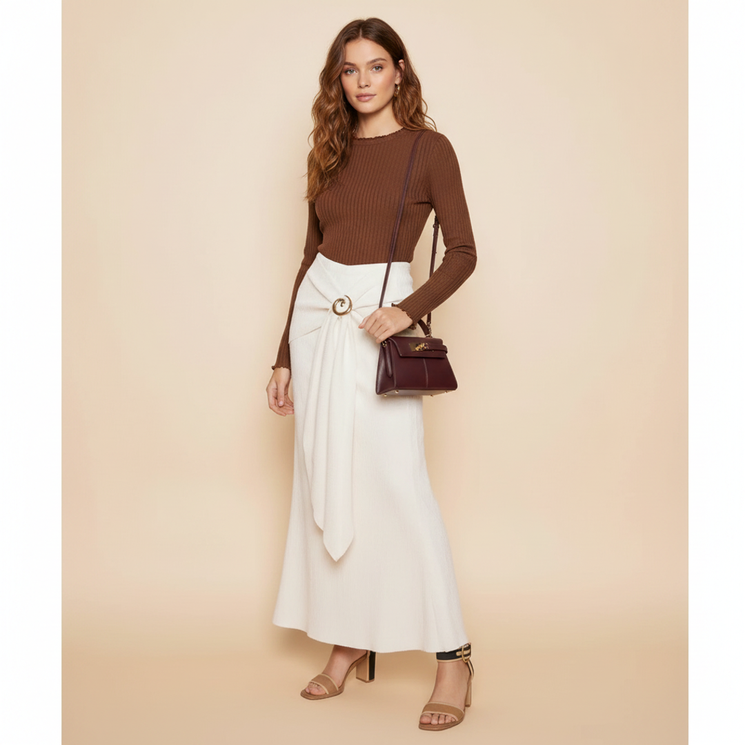 AE Long Sleeve Cozy + Athena Skirt + Franco Sarto Brooklyn Sandal + Elise Top Handle Bag